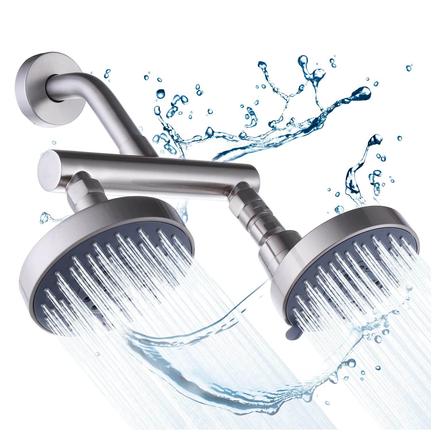 AZOS Double Shower Head with Shut-Off Valve, Bathathroom
